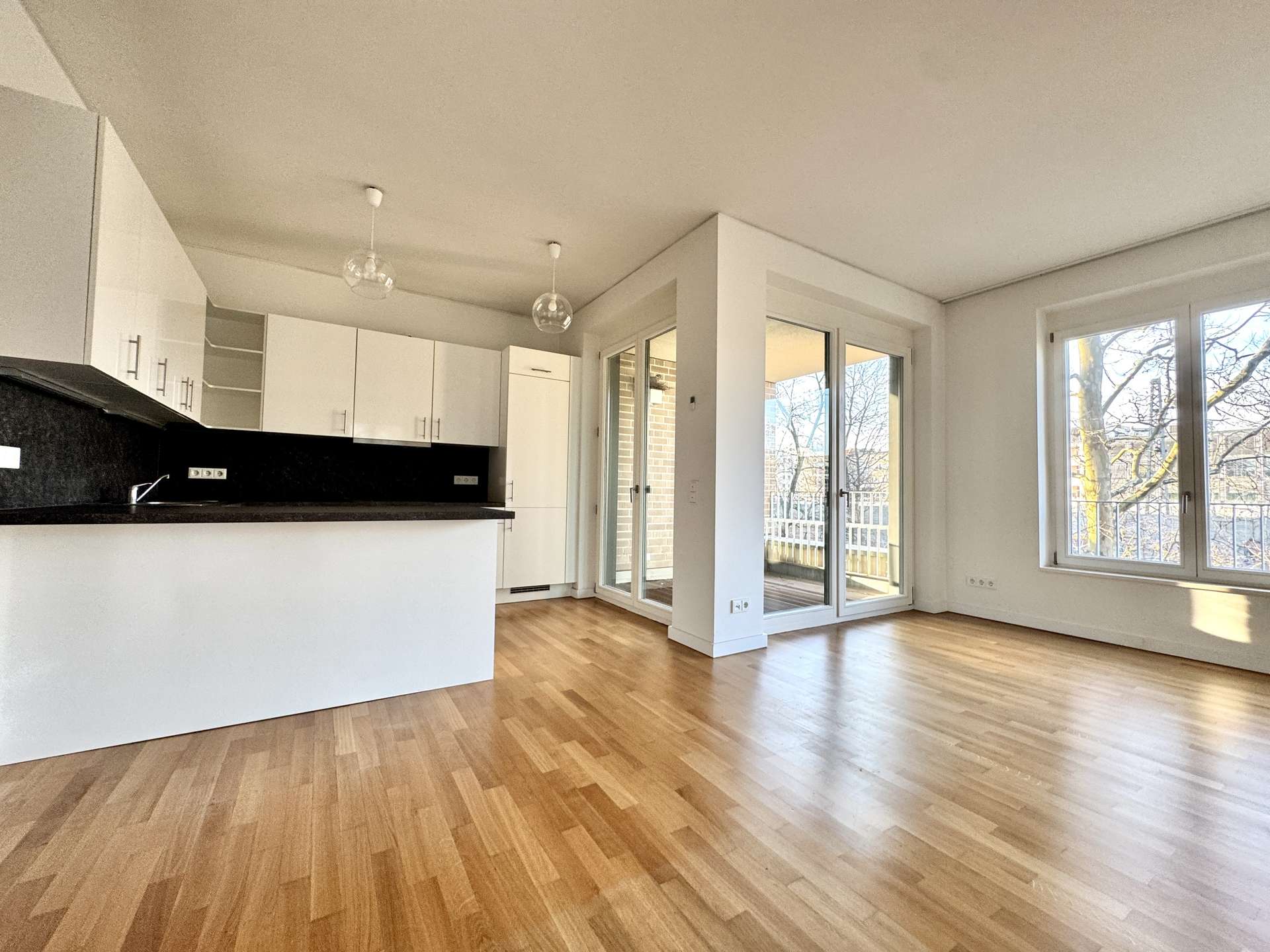 Wohnzimmer und Küche mir Zugang Balkon