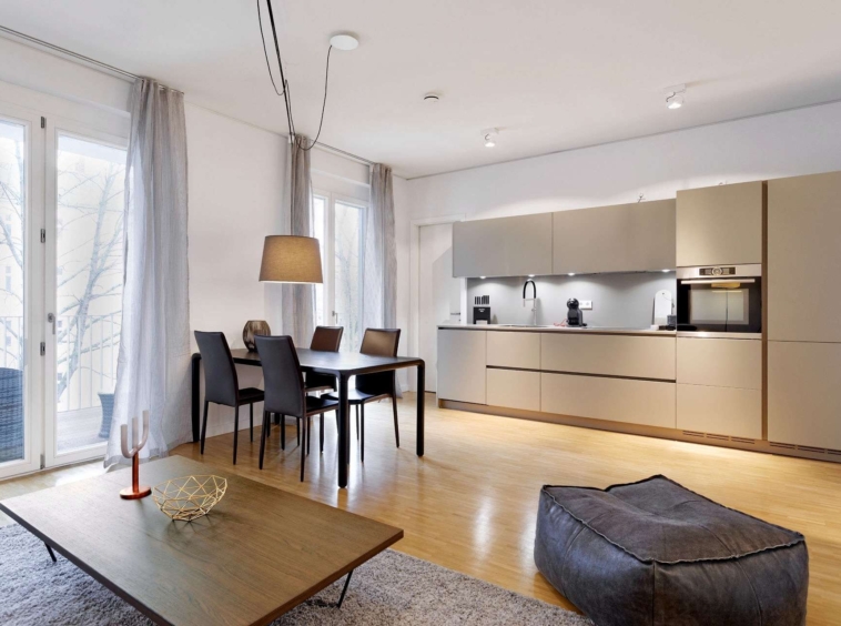 Wohnzimmer mit integrierter Küche